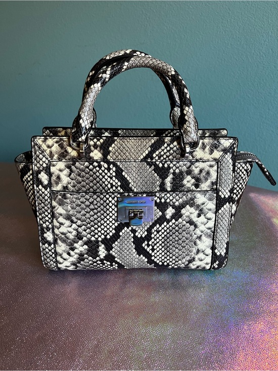 Michael Kors Handbags - Michael Kors Black and White Python Embossed Leather Satchel